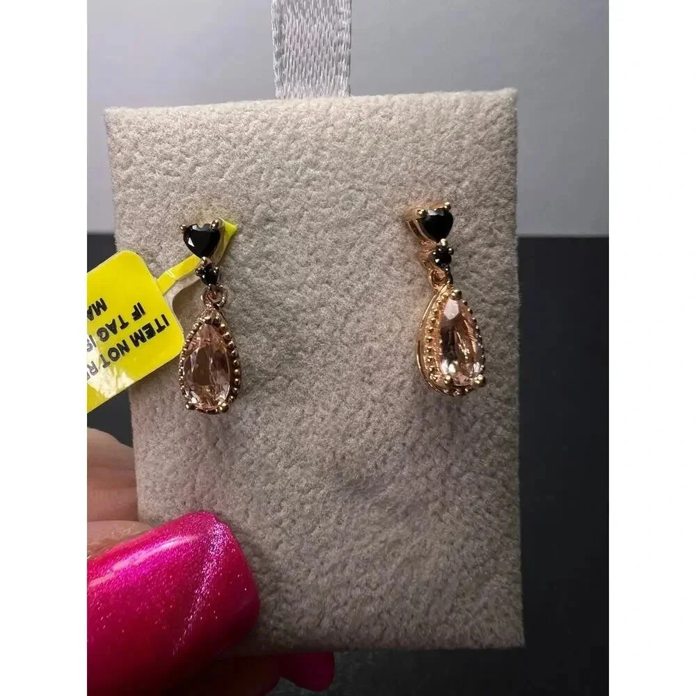 NEW Morganite and black spinel rose gold over sterling silver earrings